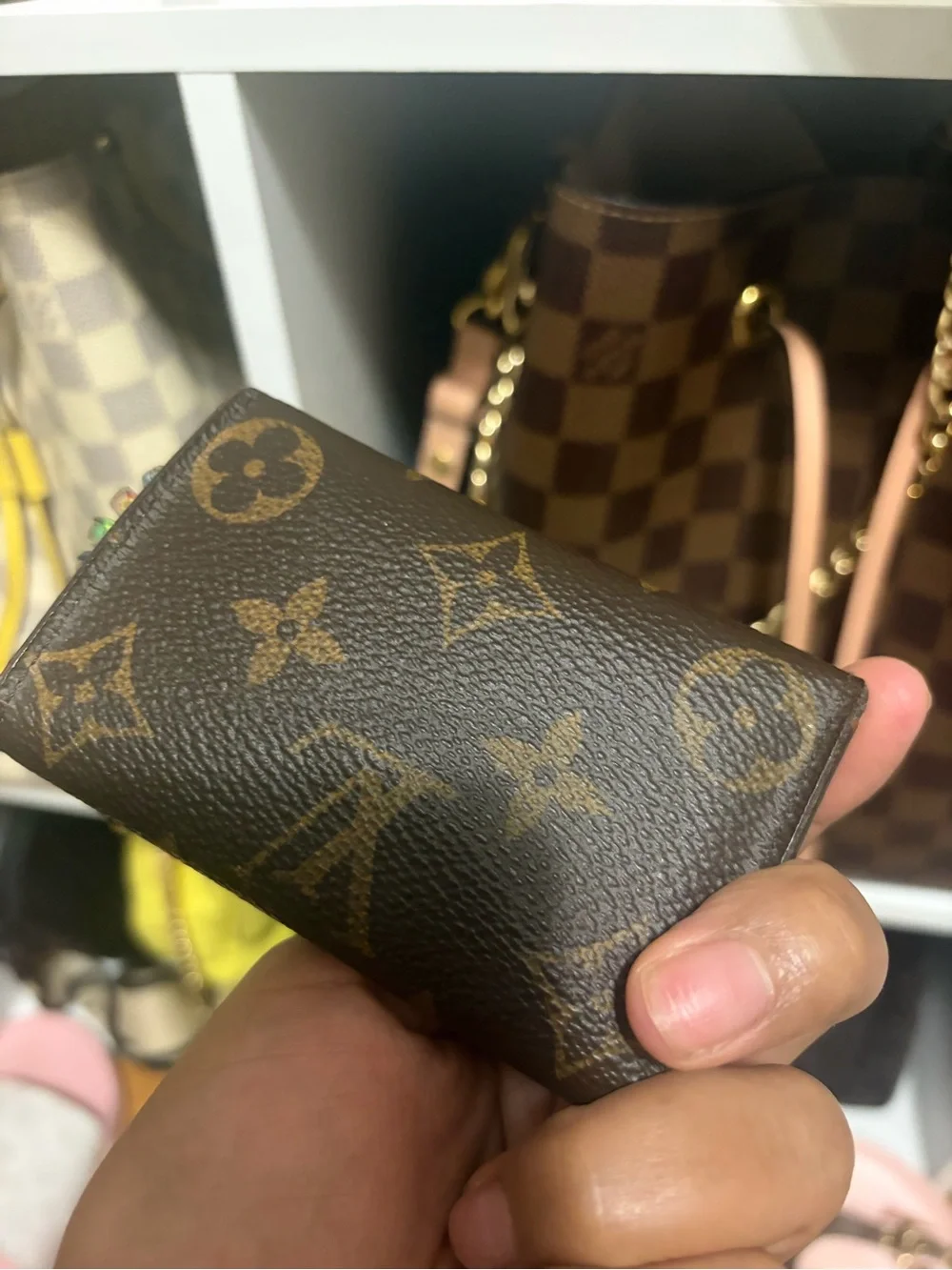 Louis Vuitton Brown Monogram Card Holder with Pink Snap 6 ring